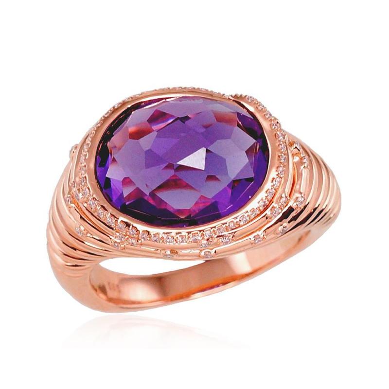 Gold ring, Red Gold 585°, Diamonds, Amethyst