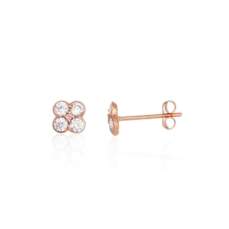 Gold classic studs earrings, Red Gold 585°, Zirkons