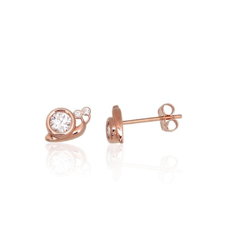 Gold classic studs earrings, Red Gold 585°, Zirkons