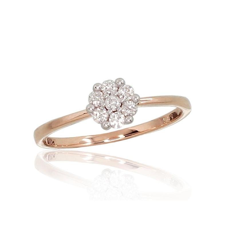 Gold ring, Red Gold 585°, Rhodium (Plating), Diamonds