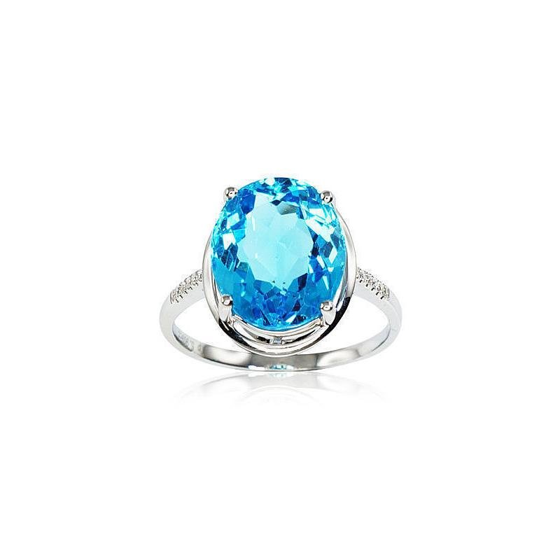 Gold ring, White Gold 750°, Diamonds, Blue Topaz