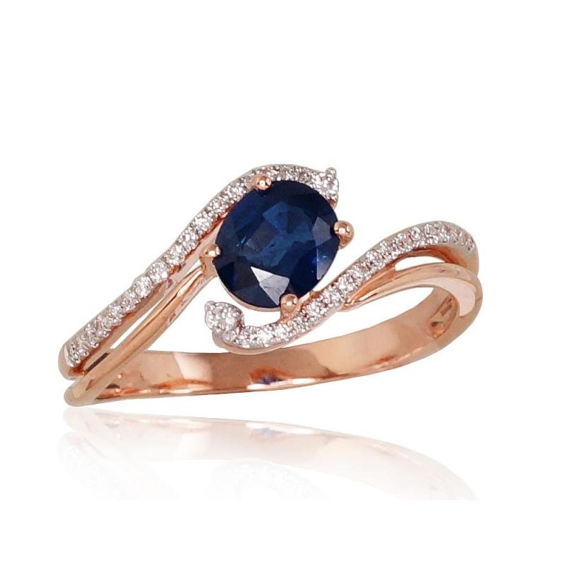 Gold ring, Red Gold 585°, Rhodium (Plating), Diamonds, Sapphire