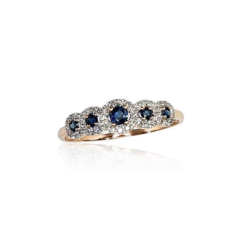 Gold ring, Red Gold 585°, Rhodium (Plating), Diamonds, Sapphire