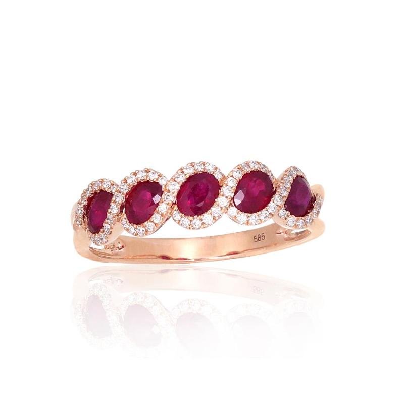 Gold ring, Red Gold 585°, Diamonds, Ruby