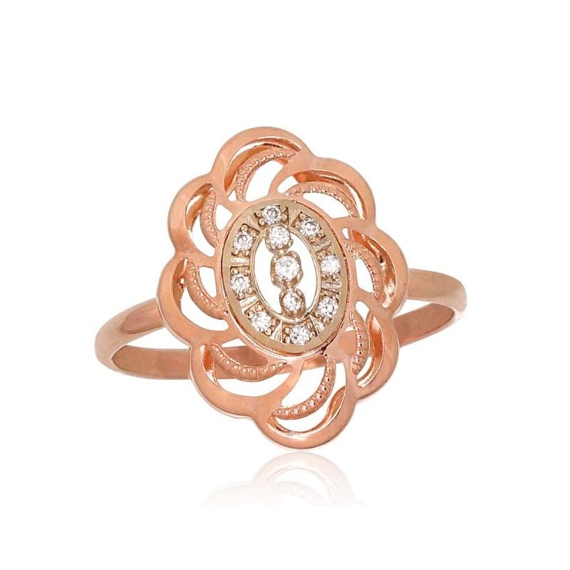 Auksinis žiedas, Raudonas/Baltas Auksas 585°, Cirkonai