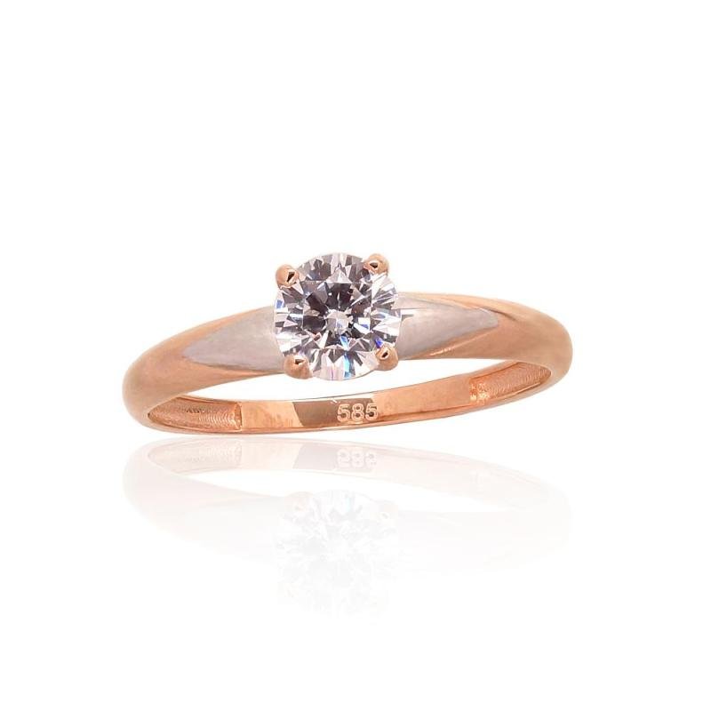 Gold ring, Red Gold 585°, Rhodium (Plating), Zirkons