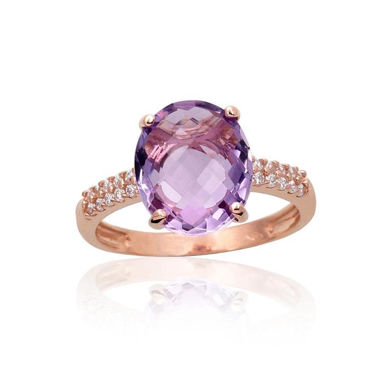 Gold ring, Red Gold 585°, Zirkons, Amethyst