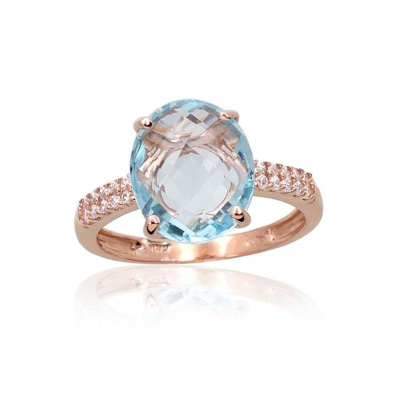 Gold ring, Red Gold 585°, Zirkons, Sky Blue Topaz