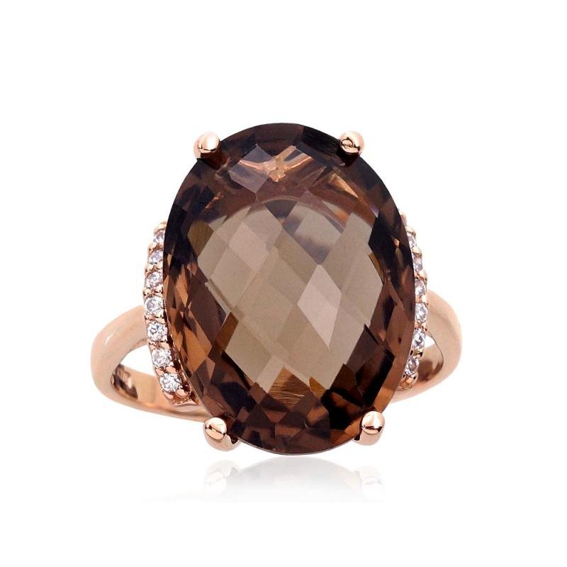 Gold ring, Red Gold 585°, Zirkons, Smoky Quarz