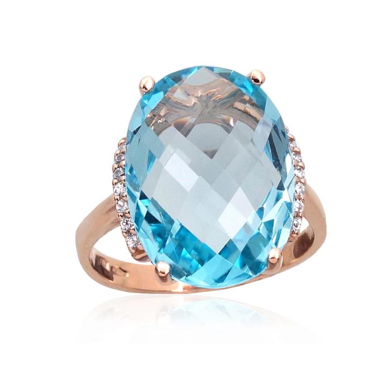 Золотое кольцо, Красное Золото 585°, Цирконы, Небесно-голубой топаз
