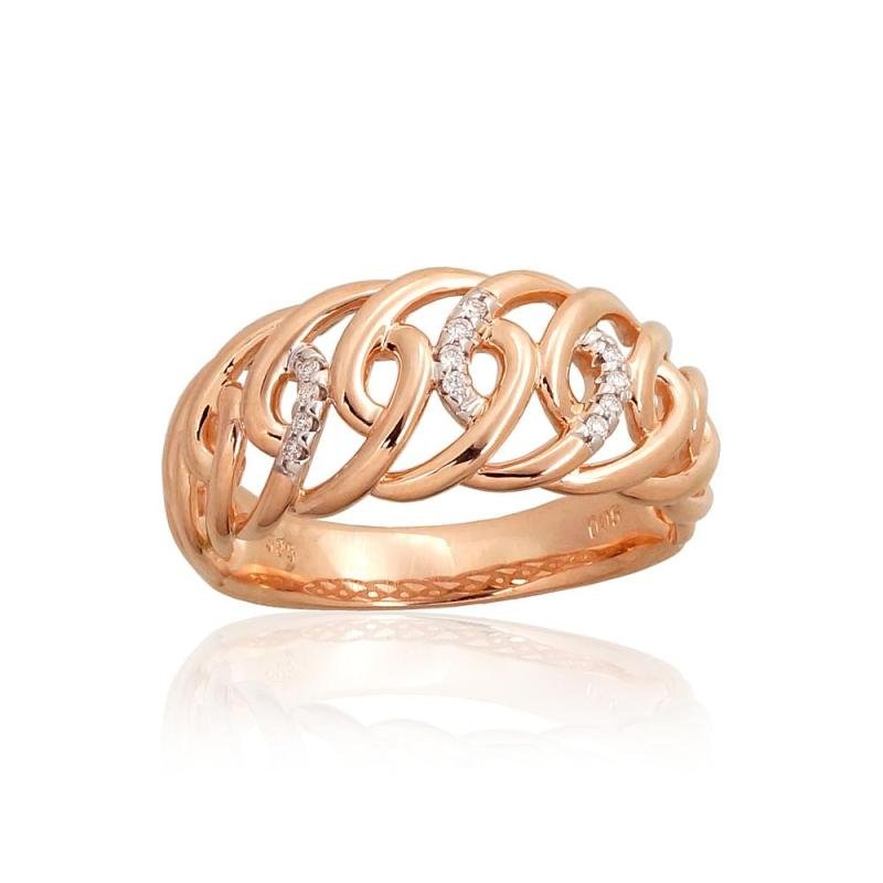 Gold ring, Red Gold 585°, Rhodium (Plating), Diamonds