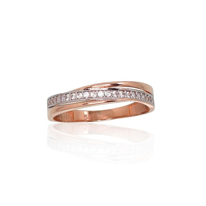 Gold ring, Red Gold 585°, Rhodium (Plating), Zirkons