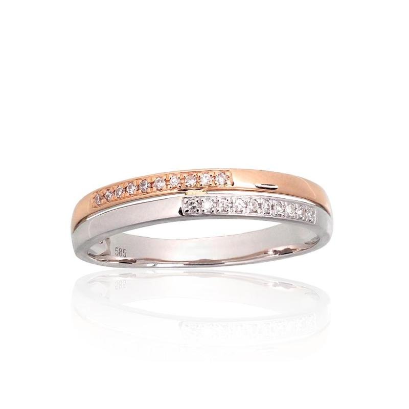 Gold ring, White/Red Gold 585°, Diamonds