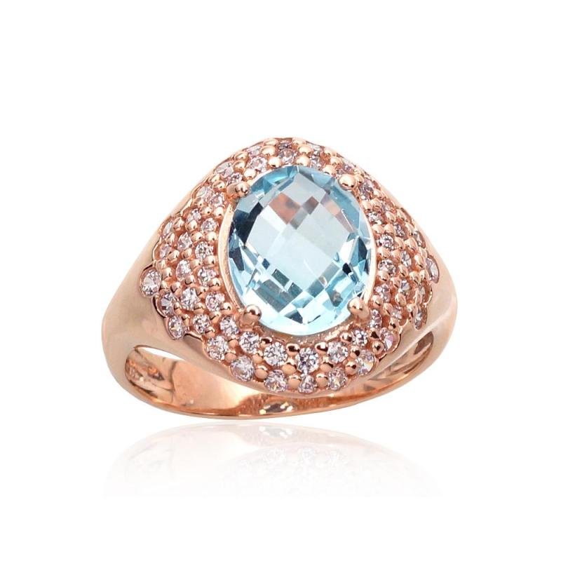 Gold ring, Red Gold 585°, Zirkons, Sky Blue Topaz