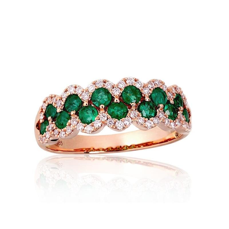 Gold ring, Red Gold 585°, Diamonds, Emerald