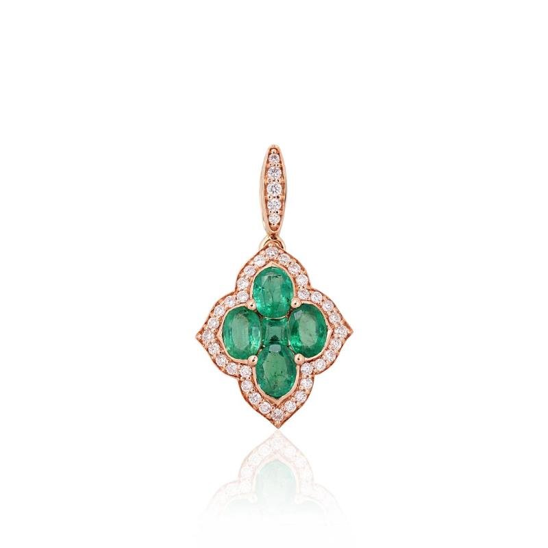 Gold pendant, Red Gold 585°, Diamonds, Emerald