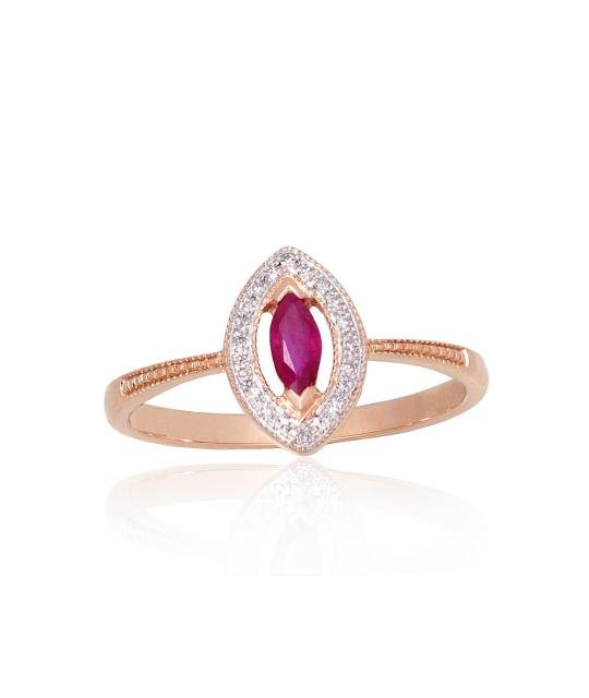 Gold ring, Red Gold 585°, Rhodium (Plating), Diamonds, Ruby