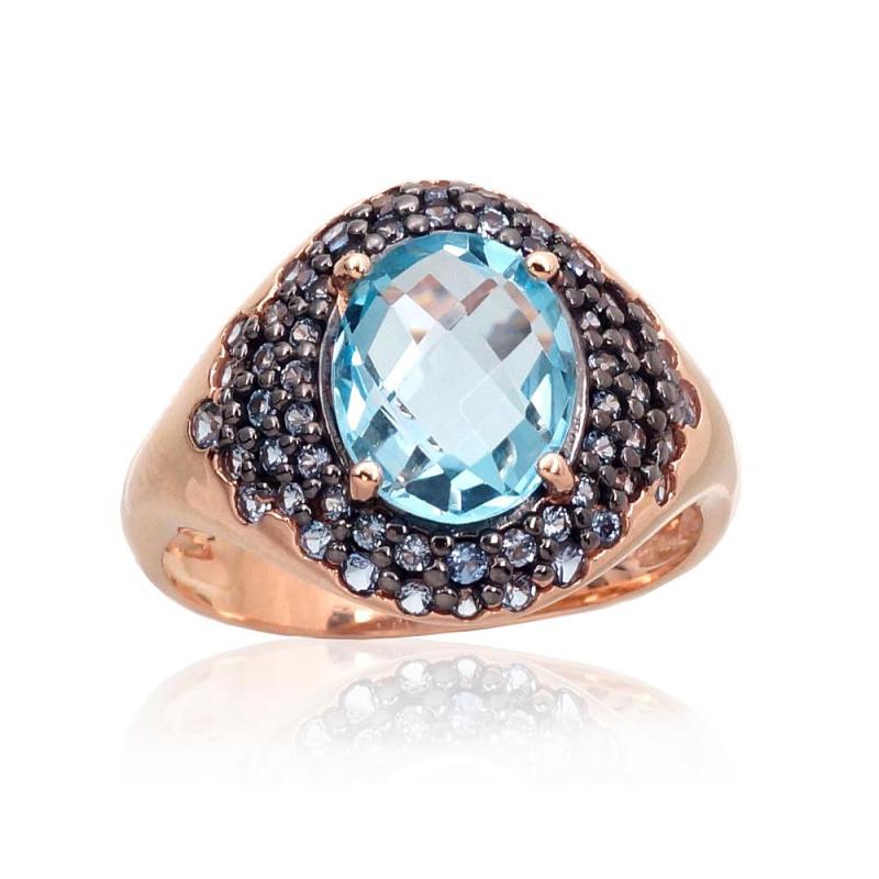 Gold ring, Red Gold 585°, Rhodium (Plating), Zirkons, Sky Blue Topaz