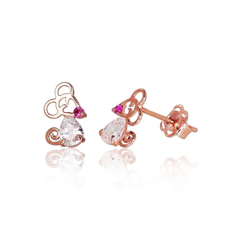 Zelta auskari-puseti, Sarkanais Zelts 585°, Cirkoni