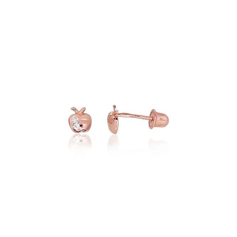 Gold screw studs earrings, Red Gold 585°, Zirkons
