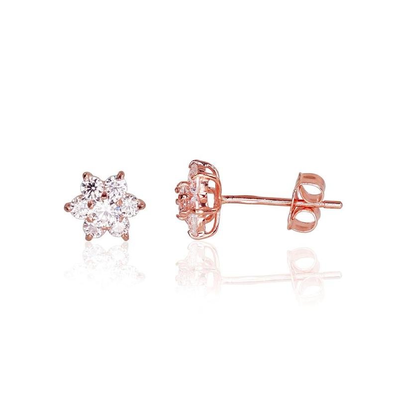 Gold classic studs earrings, Red Gold 585°, Zirkons