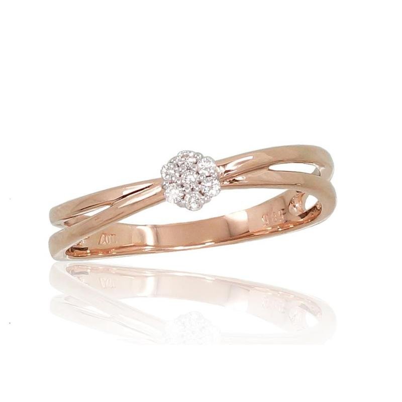 Gold ring, Red Gold 585°, Rhodium (Plating), Diamonds