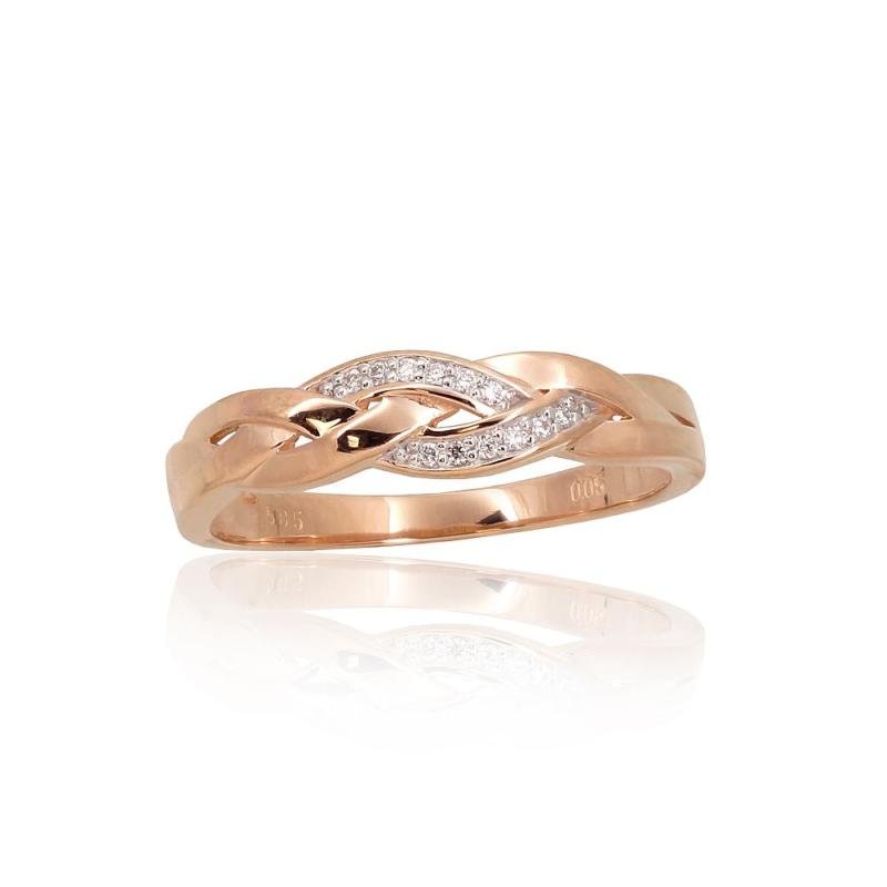 Gold ring, Red Gold 585°, Rhodium (Plating), Diamonds