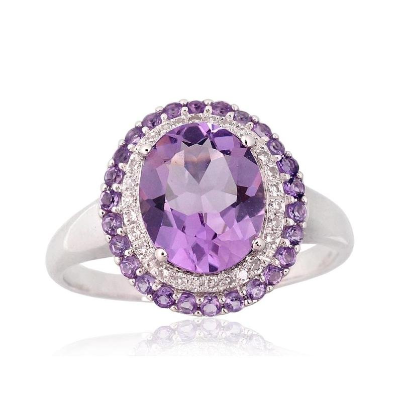 Kuldsõrmus, Valge Kuld 585°, Briljant, Ametüst