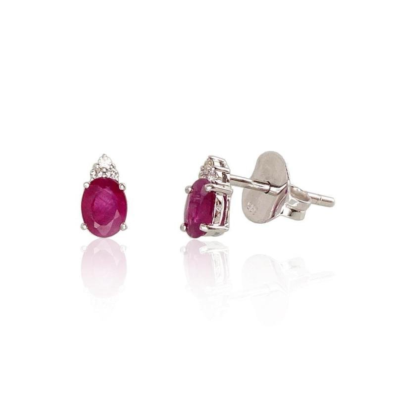 Gold classic studs earrings, White Gold 585°, Diamonds, Ruby