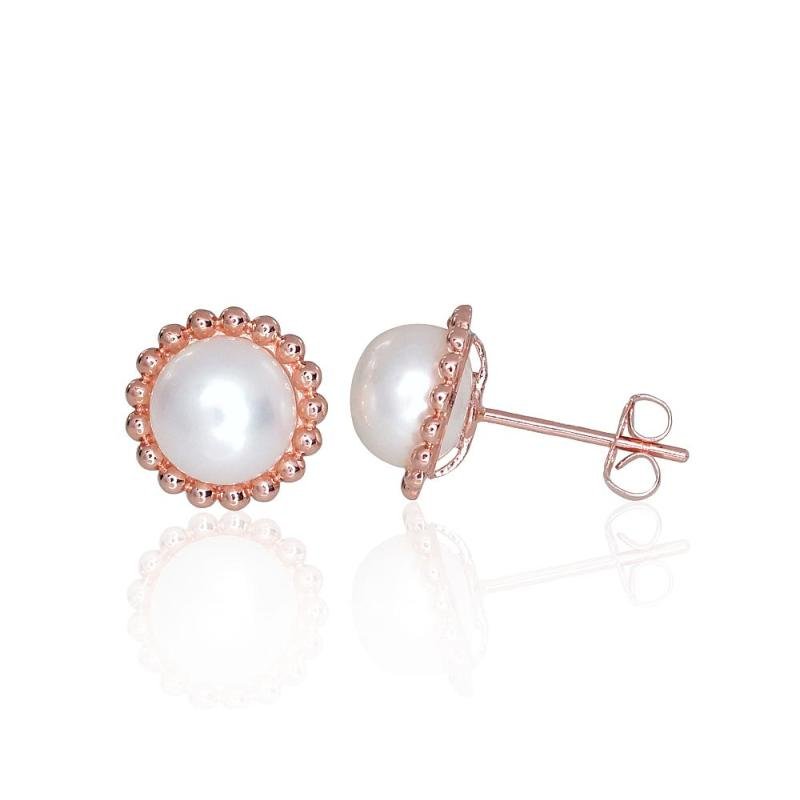 Gold classic studs earrings, Red Gold 585°, Fresh-water Pearl