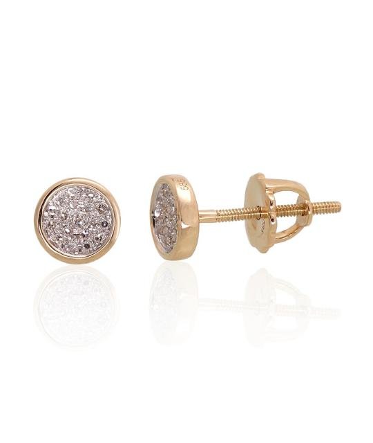 Gold screw studs earrings, Yellow Gold 585°, Rhodium (Plating), Diamonds
