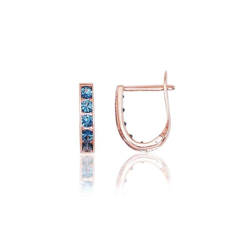 Gold earrings with 'english' lock, Red Gold 585°, Zirkons