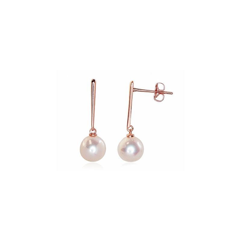Gold classic studs earrings, Red Gold 585°, Fresh-water Pearl