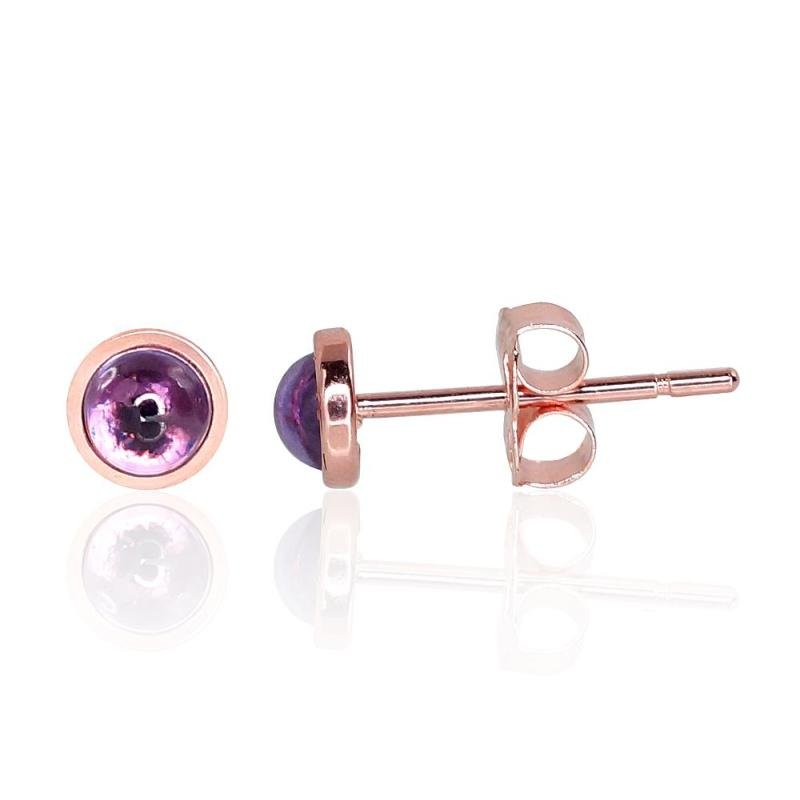 Gold classic studs earrings, Red Gold 585°, Amethyst