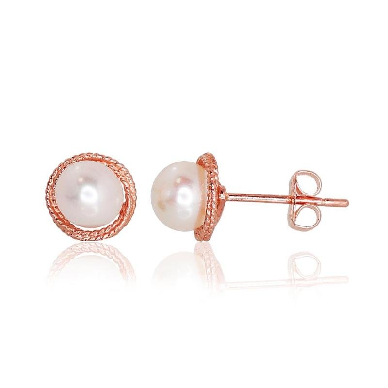 Gold classic studs earrings, Red Gold 585°, Fresh-water Pearl