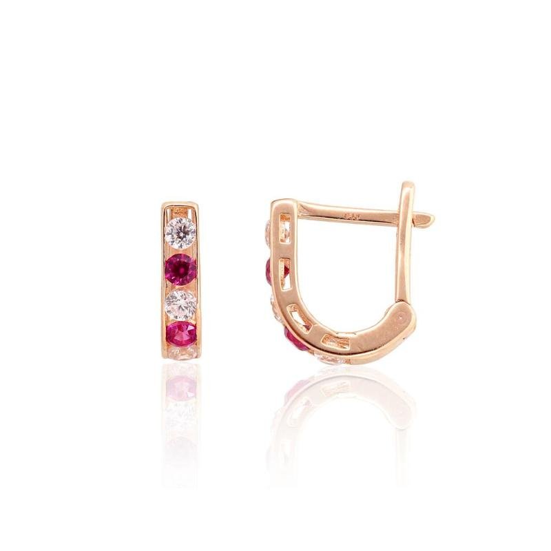 Gold earrings with 'english' lock, Red Gold 585°, Zirkons