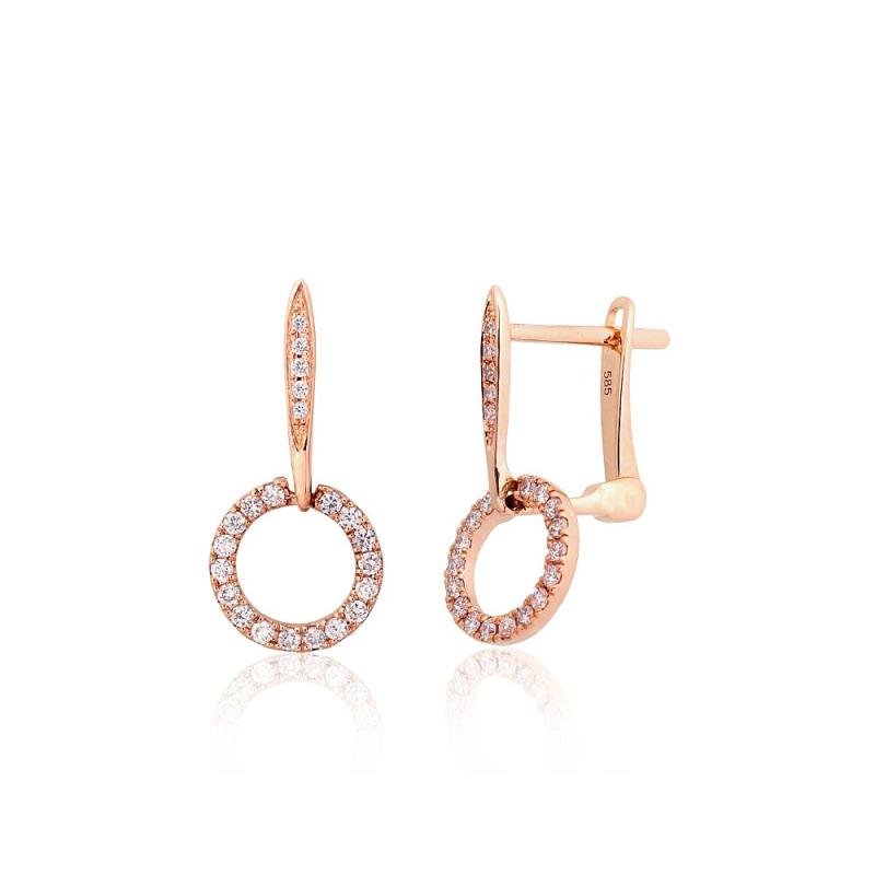 Gold earrings with 'english' lock, Red Gold 585°, Diamonds