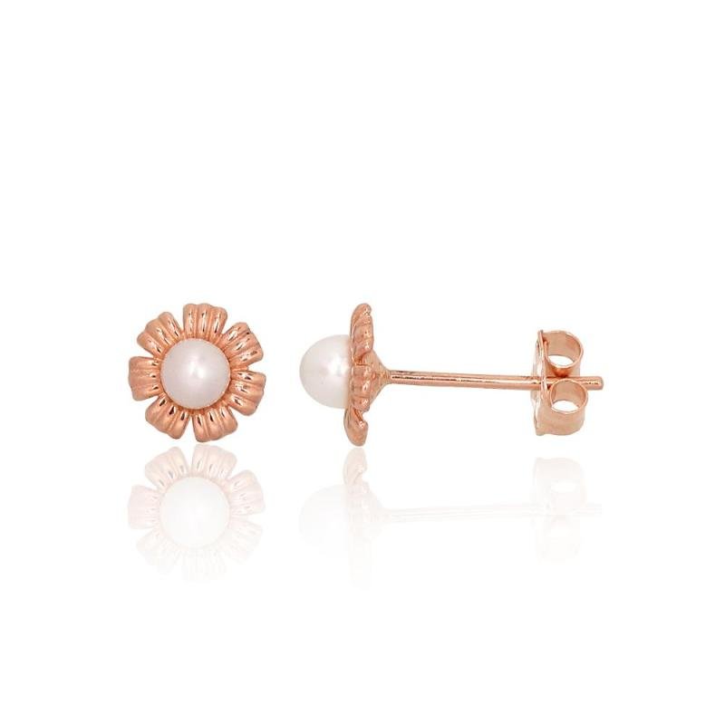 Gold classic studs earrings, Red Gold 585°, Fresh-water Pearl