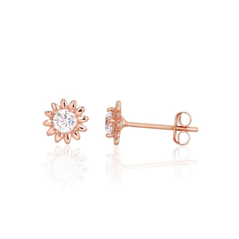 Gold classic studs earrings, Red Gold 585°, Zirkons