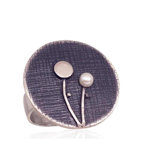 Серебряное кольцо, Серебро 925°, оксид (покрытие), Жемчуг