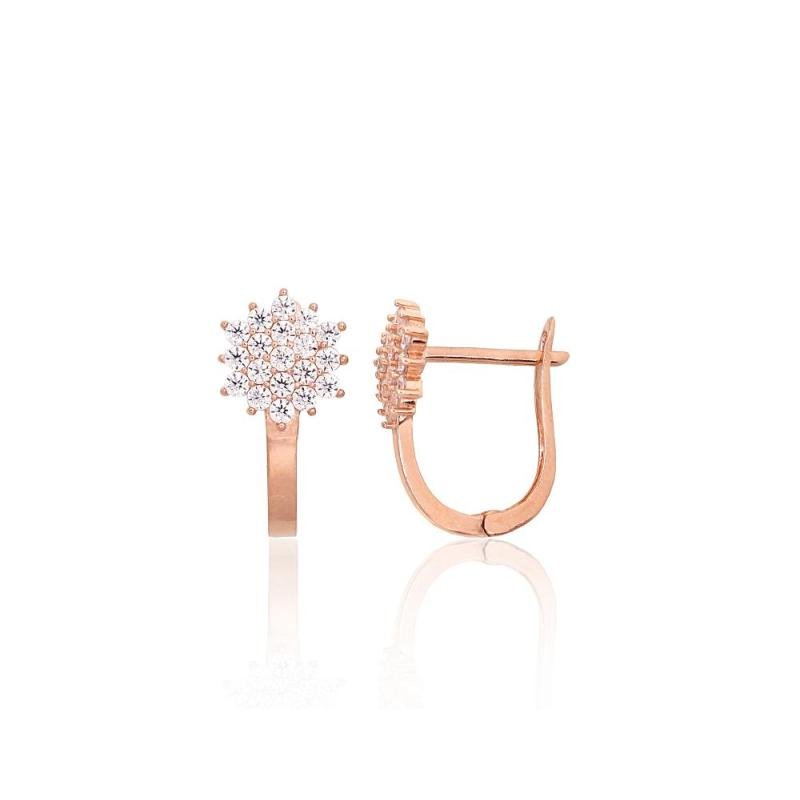 Gold earrings with 'english' lock, Red Gold 585°, Zirkons