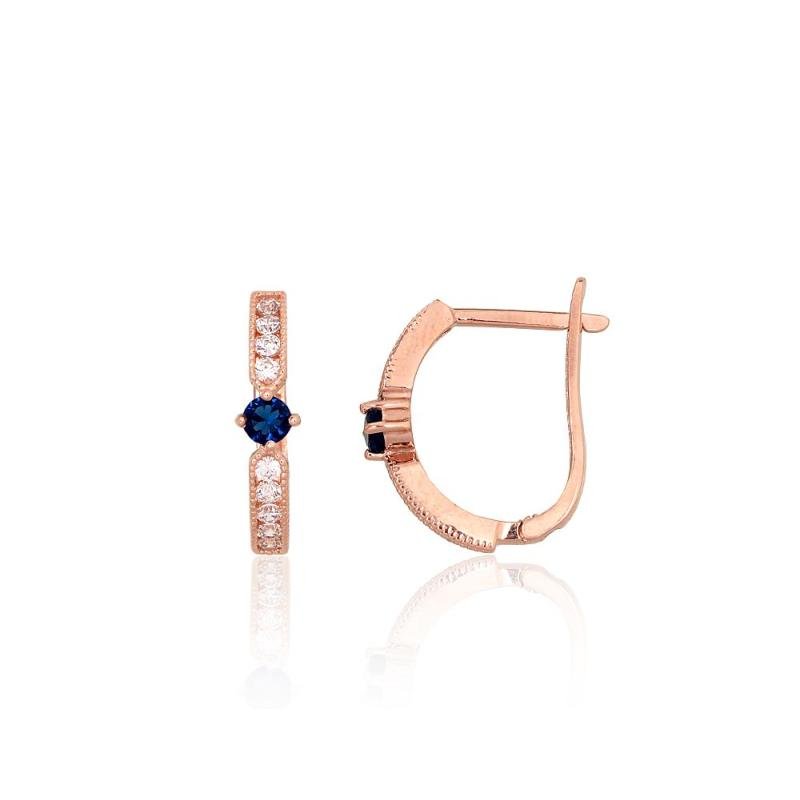 Золотые серьги на английском замке, Красное Золото 585°, Цирконы