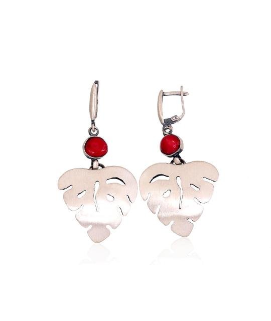 Серебряные серьги, Серебро 925°, оксид (покрытие), Коралл