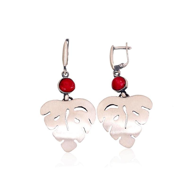 Silver earrings, Silver 925°, oxide (Plating), Coral