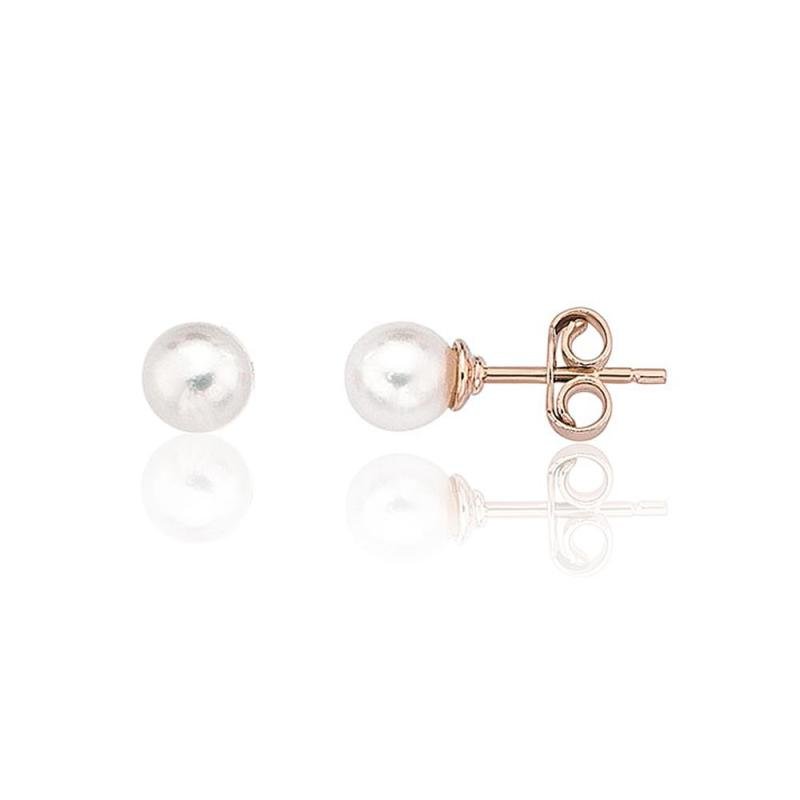 Gold classic studs earrings, Red Gold 585°, Fresh-water Pearl
