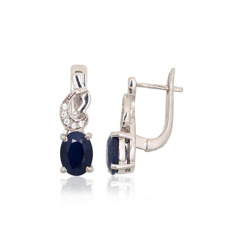 Silver earrings, Silver 925°, Rhodium (Plating), Zirkons, Sapphire