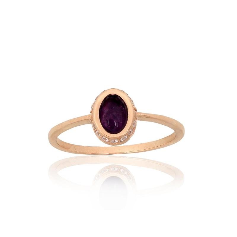Gold ring, Red Gold 585°, Zirkons, Amethyst
