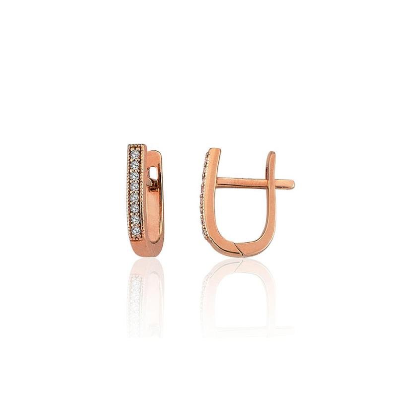 Auksiniai auskarai ant cilindrinės spynos, Raudonas Auksas 585°, Cirkonai