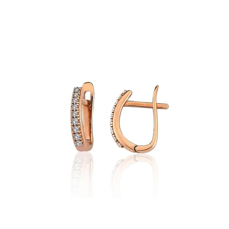 Gold earrings with 'english' lock, Red Gold 585°, Zirkons