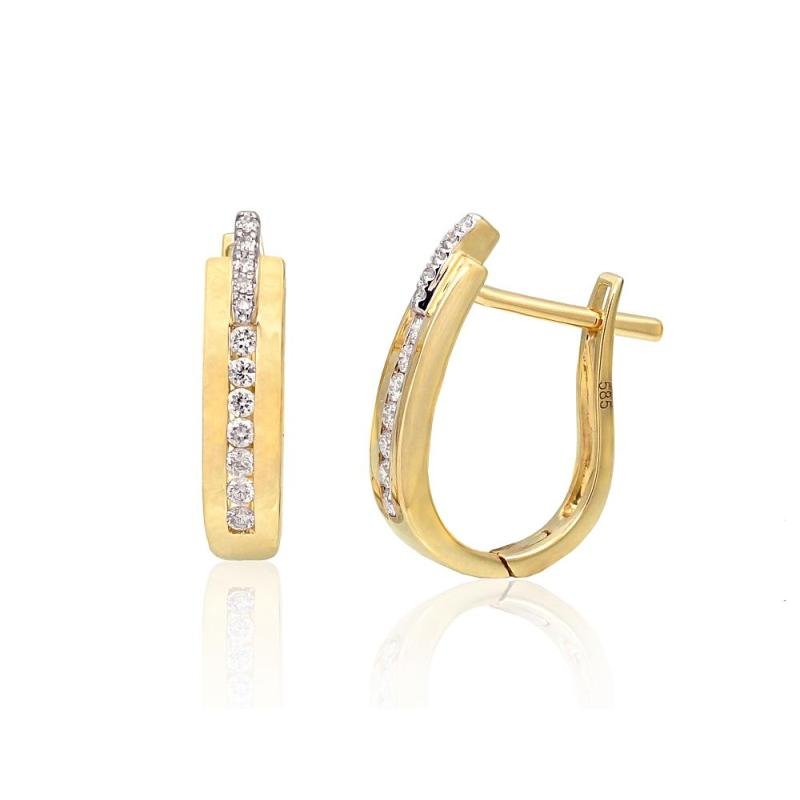 Gold earrings with 'english' lock, Yellow Gold 585°, Rhodium (Plating), Diamonds